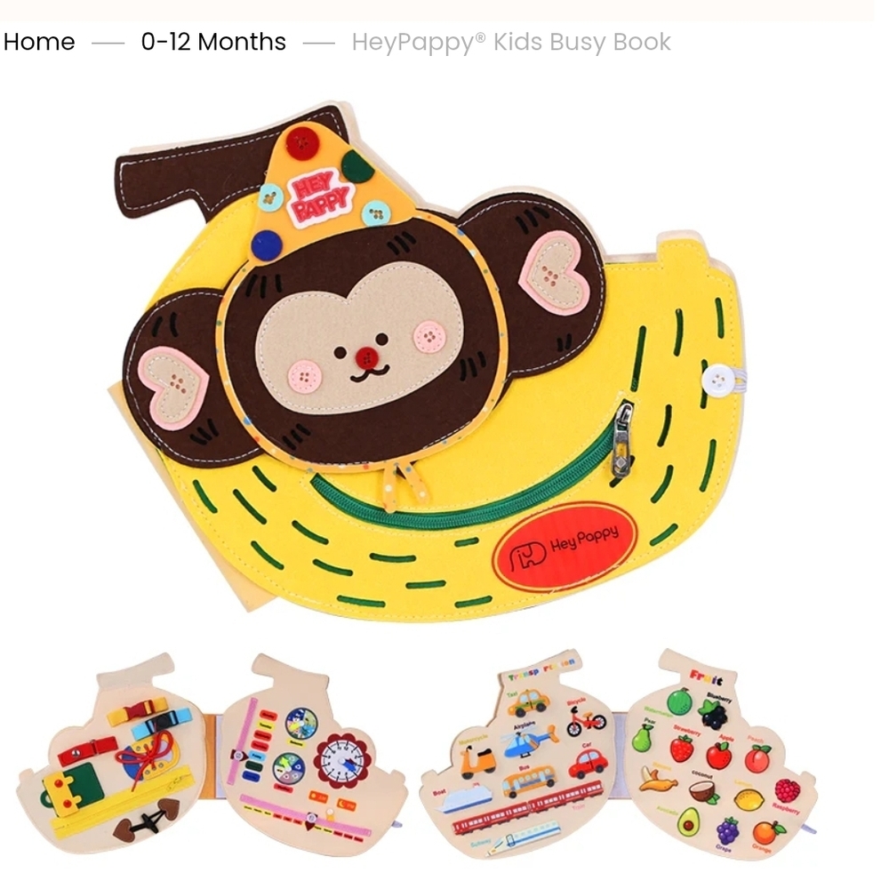 Kids Busy Book - Yellow and Brown - Monkey